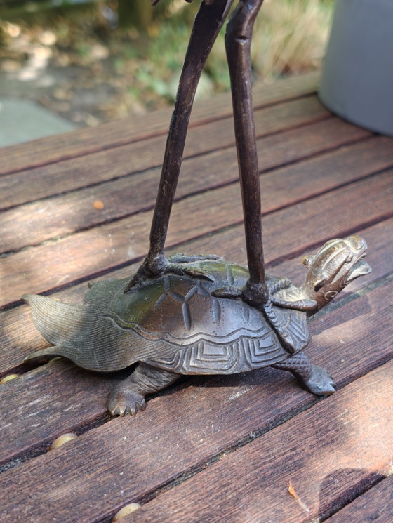 Image 1 of Chandelier en bronze japonais : Grue sur tortue (Meiji)