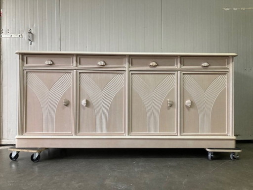 Buffet vintage saumon doux, années 80, éléments art déco