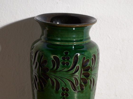 Vintage Glazed Ceramic Vase, Central Europe, circa 1950, Green (photo 2 of 7)