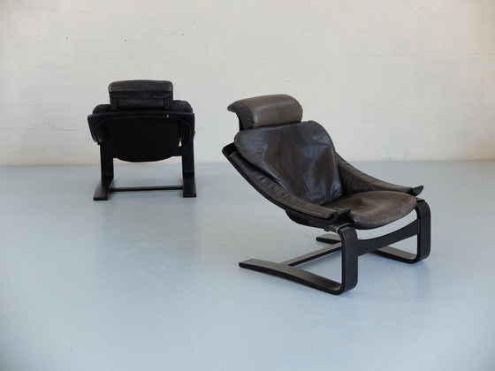 Image 1 of Paire de fauteuil en cuir Kroken, Ake Fribyter pour Nelo année 70, Set de 2