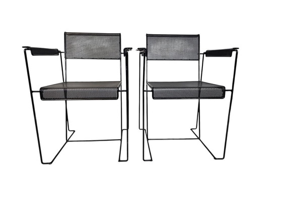 Pilastro Style - Post Modern - (2) Chairs - Perforated Steel - Holland - 70's – Armchairs, Metal (photo 2 of 12)