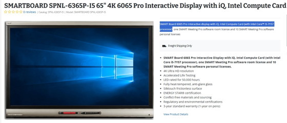 Pantalla Táctil-65 PRO-SMART Board 6065 Pro (Modelo SPNL-6365P) – SMART BOARD6065, Escritorios, Aluminium (photo 3 of 5)