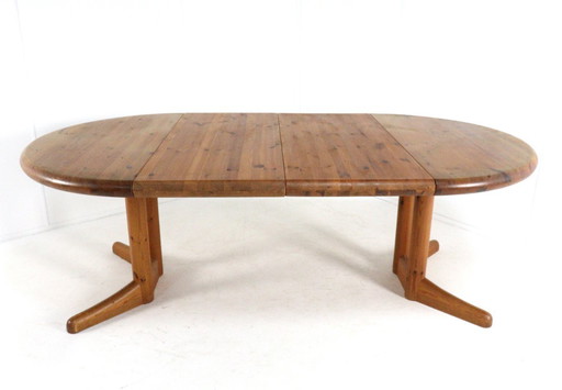 Vamdrup pine round 2x extendable dining table 'Idom' vintage Danish