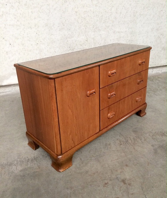 Image 1 of Credenza in acero con piano in vetro e design moderno di metà secolo, anni '50