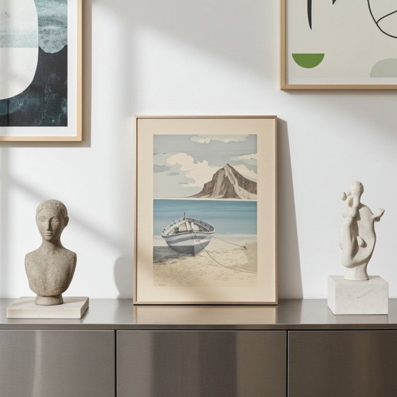 Image 1 of A. Guardieli Mid Century Modern Art Print - Signed & Aluminum Framed