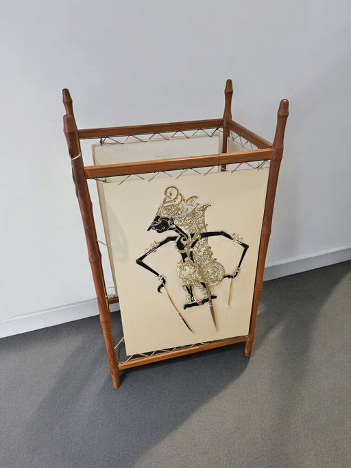 rare vintage Wayang Teak lampadaire lampe