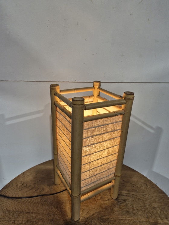 Lampe de table Tarogo vintage de style Japandi en bambou – Bamboo, Canvas (photo 2 of 6)