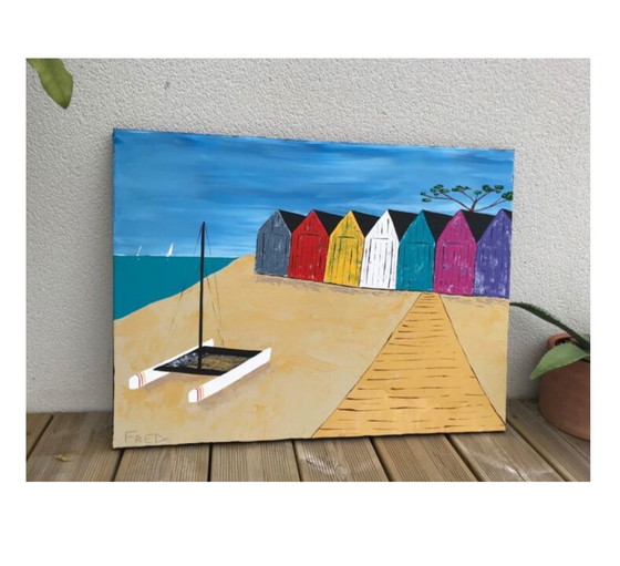 Image 1 of Les Cabanes De Plage. Acrylic by Frédéric Cadiou