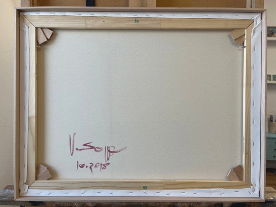 Image 1 of Landscape Complementary 4, unique painting, hand-painted single piece, 69 x 53 cm, with frame