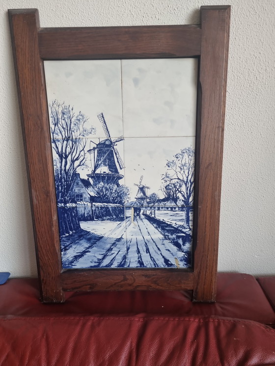 Image 1 of Paisaje azul de Delft con molino