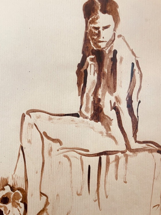 Image 1 of Painting with 2 preparatory sketches, female portrait "coming out of the bath"