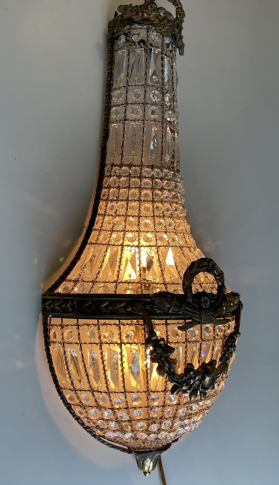 Image 1 of Par de lámparas de pared antiguas francesas XL estilo Empyre con cesta de pared