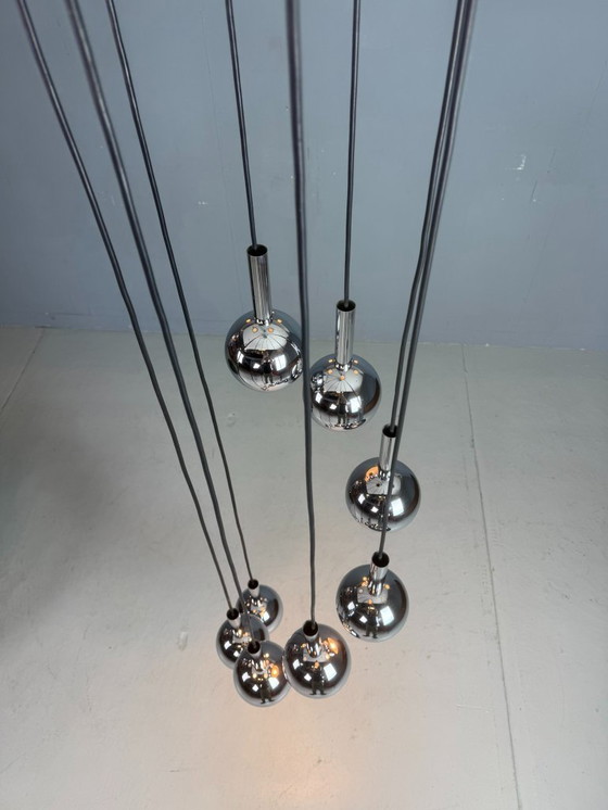Image 1 of Wortmann & Filz cascadekroonluchter chroom, space age jaren 70