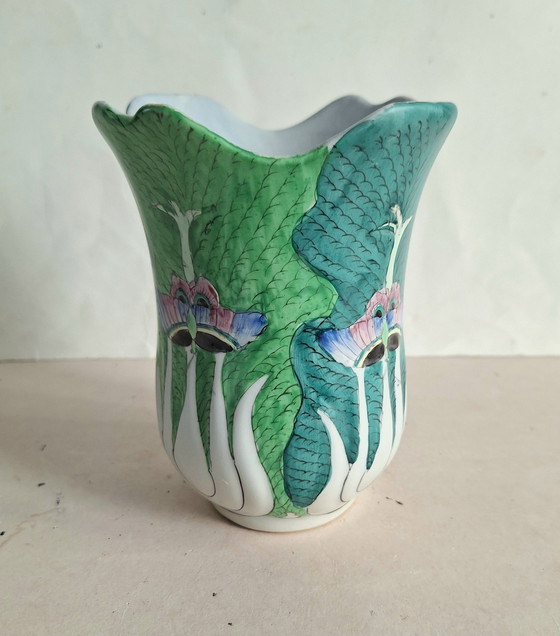 Image 1 of Chinese Bok Choi and butterfly vase, early to mid-20th century.