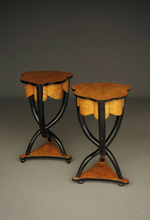 Mesas auxiliares decorativas italianas de madera de raíz y abedul. Años 50