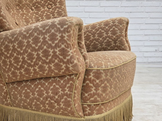 1960s, Danish Armchair, Furniture Velour, Beech Wood – Textile (photo 4 of 17)