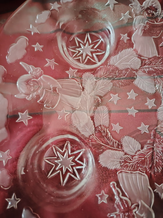 Image 1 of Walther vintage glazen Adventsbord, satijnen waxinelichthouder Kerstmis