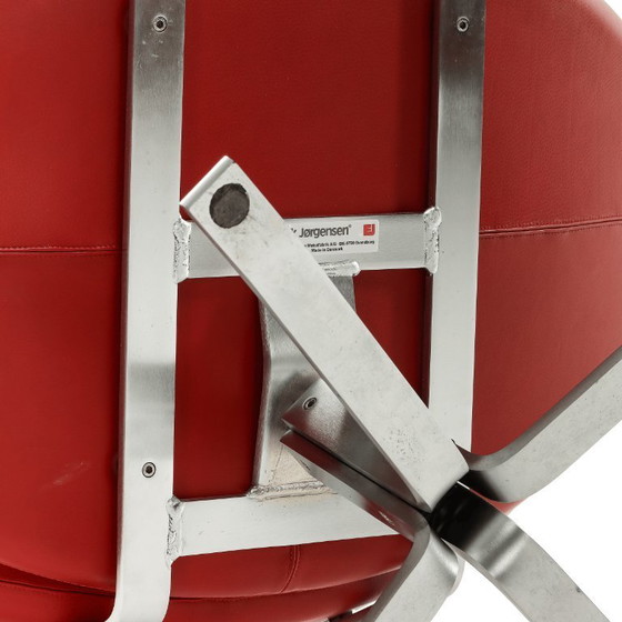 Image 1 of Fauteuil Corona En Cuir Rouge Avec Tabouret, Poul M. Volther, Édition Erik Jørgensen, Années 60