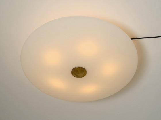 Image 1 of Grand Florian Schulz des années 80, Gela 55, plafonnier rond en laiton-opale avec cinq douilles E27