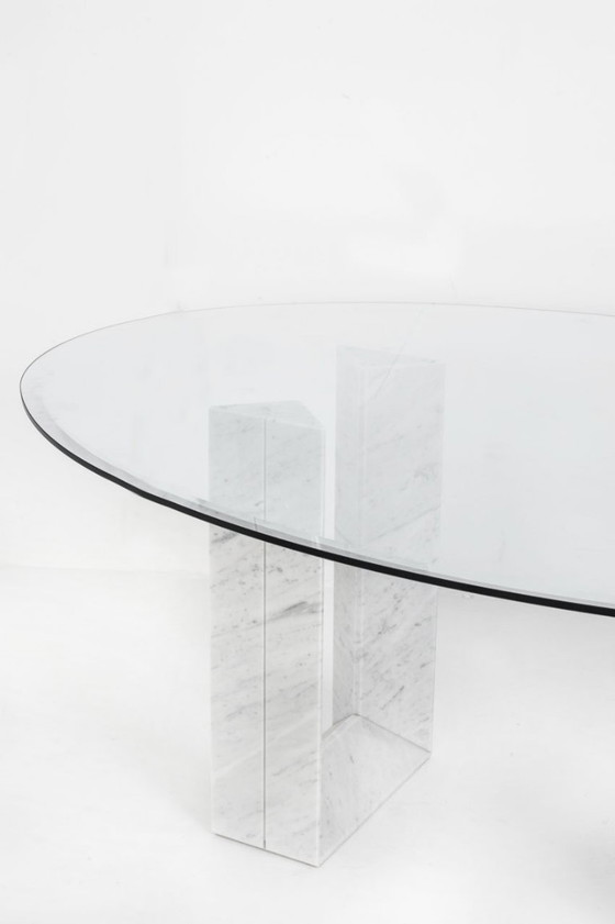 Tisch aus Carrara-Marmor und Glas. Modell „Diapason“ von Cattelan Italia. 90er Jahre. – Esstische, Marble (photo 8 of 15)
