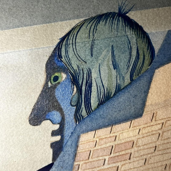 David, Composizione Cubo-Surrealista, 1974, Tecnica Mista su Carta, Incorniciata – Dipinti e disegni, Paper (photo 6 of 12)