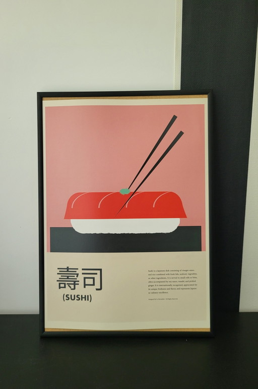 Estampe japonaise originale représentant des sushis, symbole de l'excellence de la cuisine japonaise.