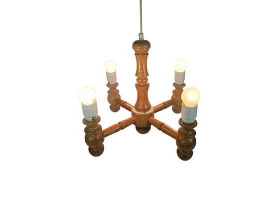 Image 1 of Deens design - kroonluchter -  4 armen hanglamp - grenen - 90's