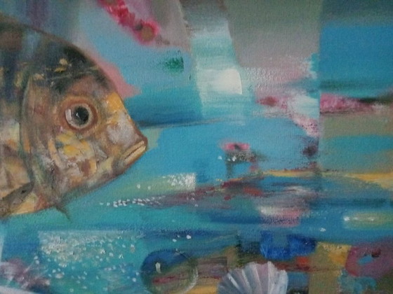 Dipinto a olio originale Natura morta astratta subacquea con pesce – Dipinti e disegni, Canvas (photo 5 of 7)