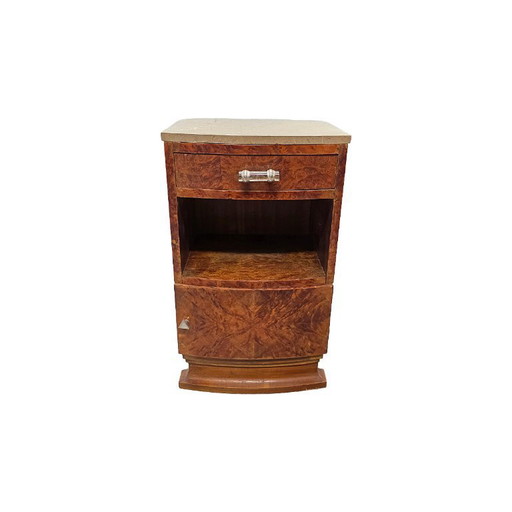 Table de chevet Art Déco française en loupe de noyer, années 1920/1930