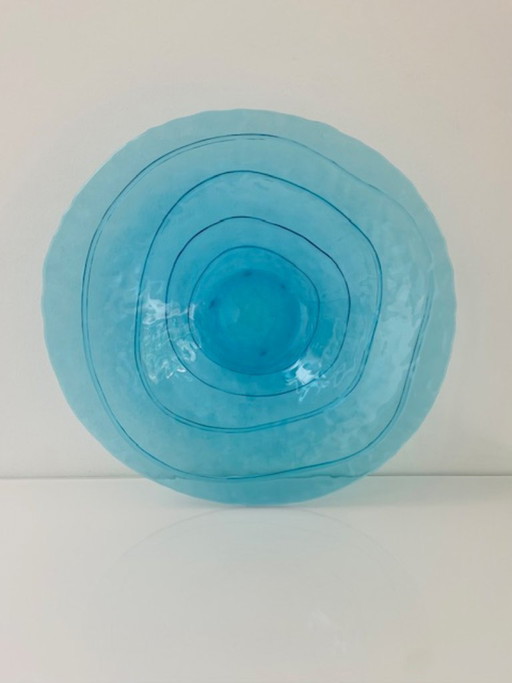 Mouth-blown glass bowl light blue 35 cm