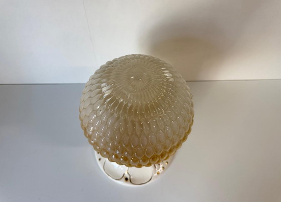 Image 1 of Antique Art Nouveau porcelain lamp with bubble ball, white and gold glass