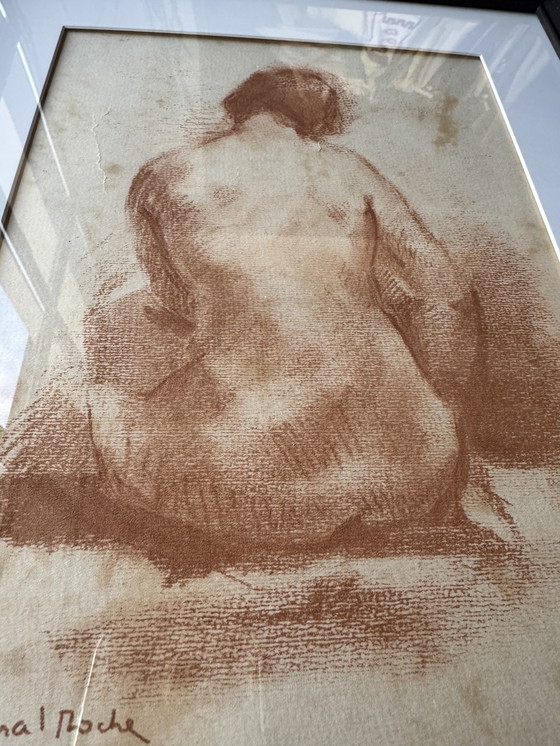 Image 1 of Antique nude sanguine drawing by Marcel Roche
