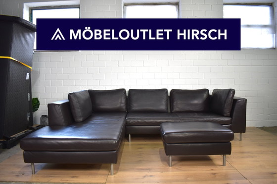 Image 1 of Leder Sofa Domino Met Kruk Ewald Schillig Leder Bank Hoekbank Sofa Couch