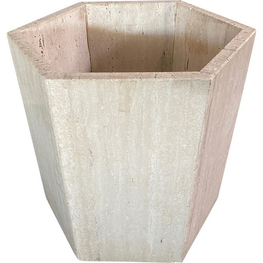 Vase vintage en travertin hexagonal, Italie 1980