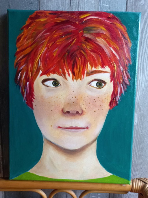 Oil painting of a girl with red hair