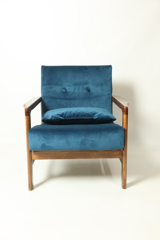 Image 1 of Vintage fauteuil blauw marin Scandinavisch ontwerp door Z.Bączyk 1965