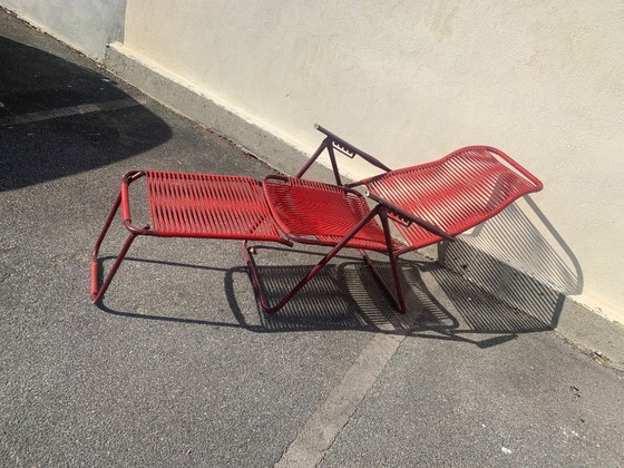 Image 1 of Chaise longue  vintage en scoubidou  véritable  