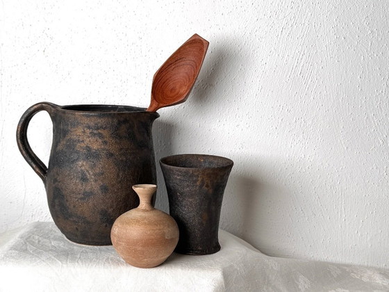 Image 1 of Set di ceramiche Wabi Sabi – ceramiche da studio vintage e candeliere | Stile d'interni Japandi