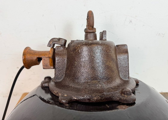 Image 1 of Lampada a sospensione industriale a gabbia in ghisa e smalto nero, anni '60