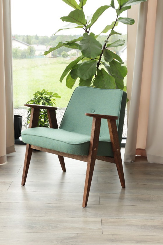 Vintage Lounge Chair Green Team Wool Oak Wood – Armchairs (photo 12 of 12)