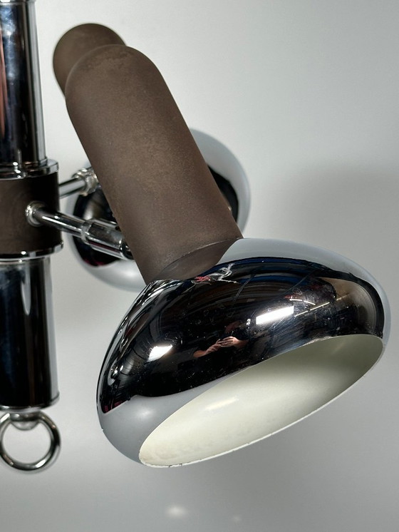 Image 1 of Lampada da soffitto anni '60/'70, faretto a 3 luci, metallo, stile spaziale
