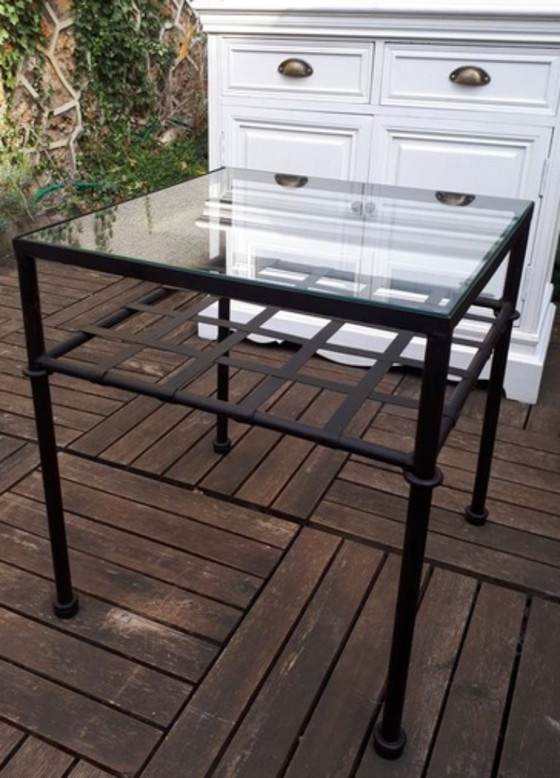 Image 1 of Square side table in glass and black metal
