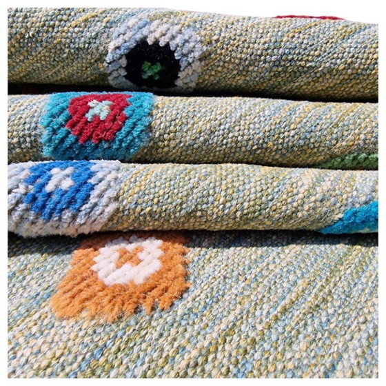 Handgeweven wollen vloerkleed | Groen vloerkleed met geometrisch reliëf (hoog en laag) | Eigentijds (photo 3 of 10)