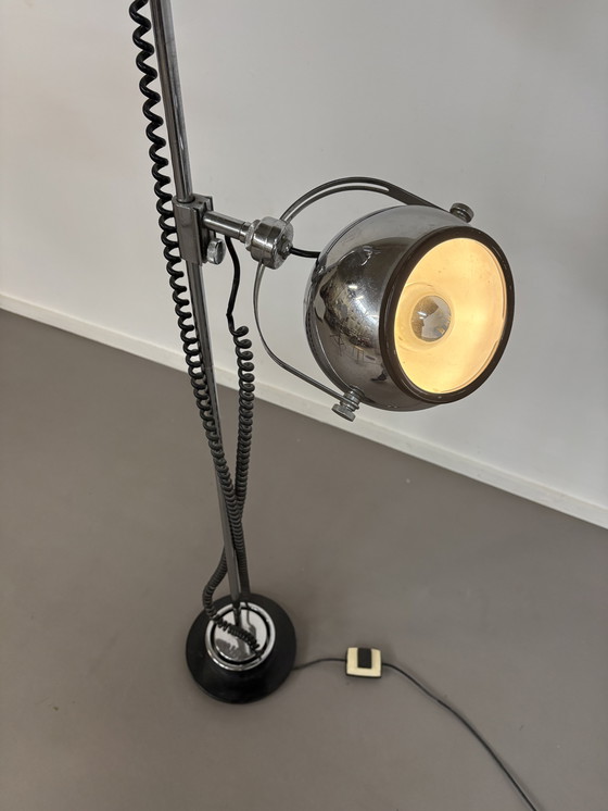 Image 1 of Vintage Chrome With Black Spaceage Eyeball Floor Lamp Sixties