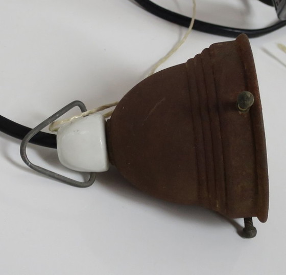 Image 1 of Art Deco glazen hanglamp rood wit zigzag rond