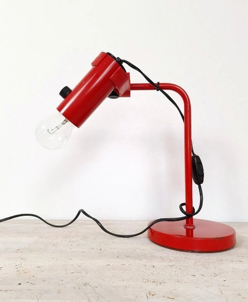 Vintage Red Metal Table Lamp / Adjustable Mid Century Desk Lamp / Italian Memphis Style Office Lighting / Retro Drawing Task Lig