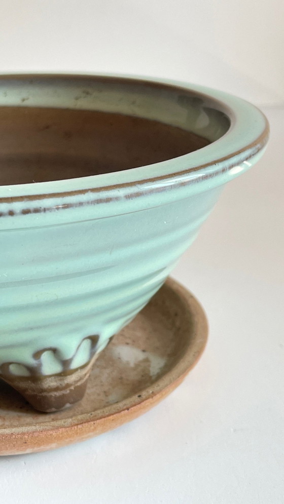 Image 1 of Vintage keramische driepoot pot en schotel