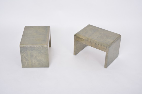 Image 1 of Mid-Century Modern Bedside Tables Made of Lacquered Goat Skin by Aldo Tura