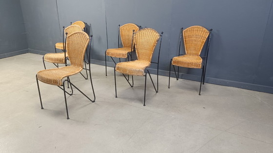 Image 1 of Rieten stoelen van Frederick Weinberg, jaren 1960, set van 6