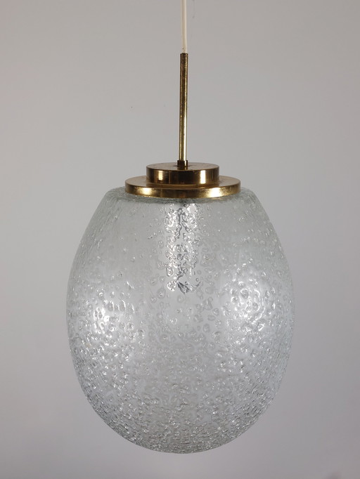 Vintage Mid Century ice glass pendant lamp Doria brass 